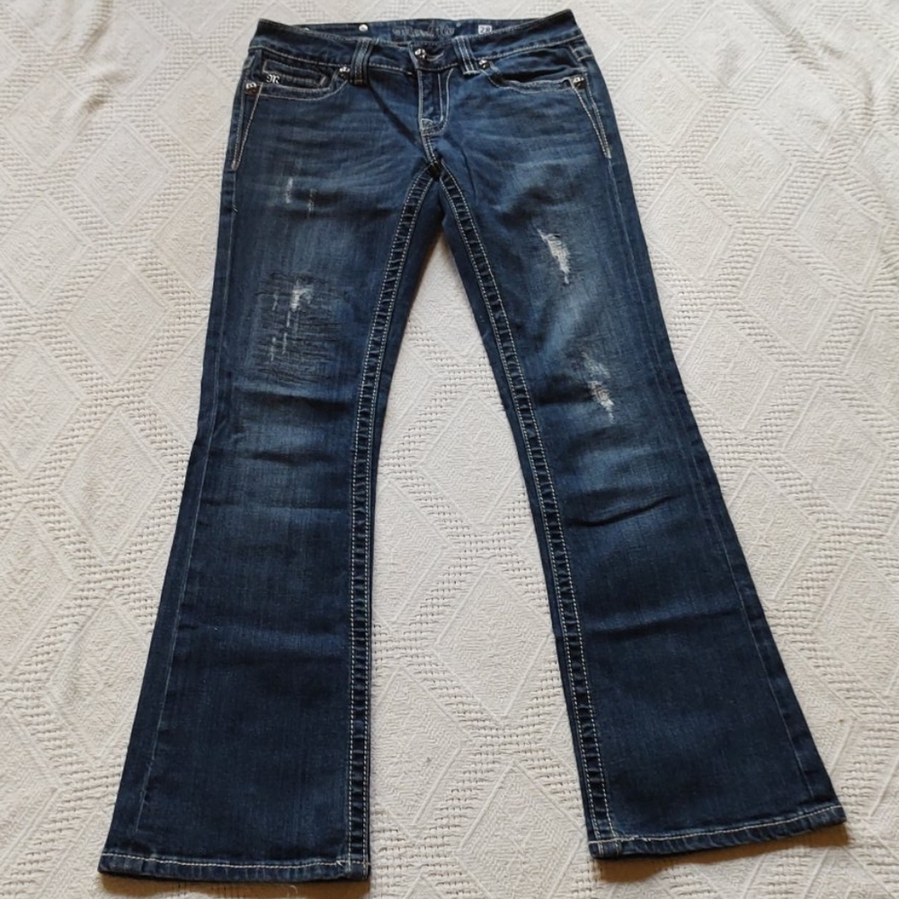 Sz 28R Miss Me Dark Distressed Bootcut Jean - Picture 4 of 8